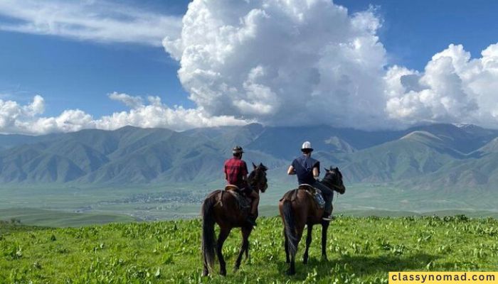 Horseback riding on the mountains of Chon Kemin National Park